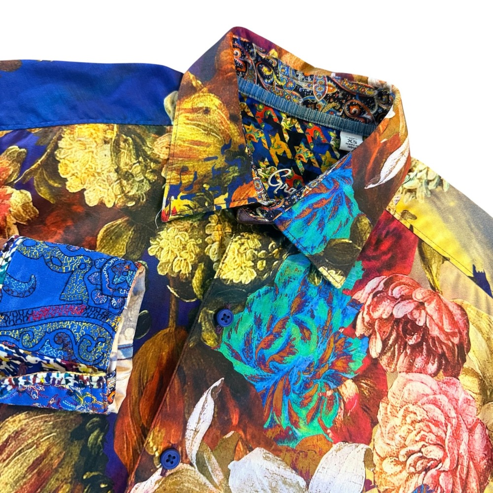 Robert Graham Mens XS Classic Fit Floral Botanical Button Down Shirt Multi Color
